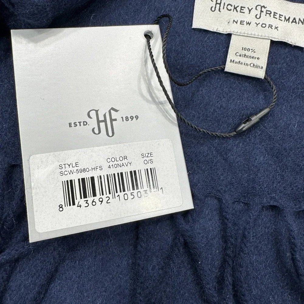 NWT Hickey Freeman New York 100% Cashmere Scarf Navy Fringe Warm Winter‎ $179